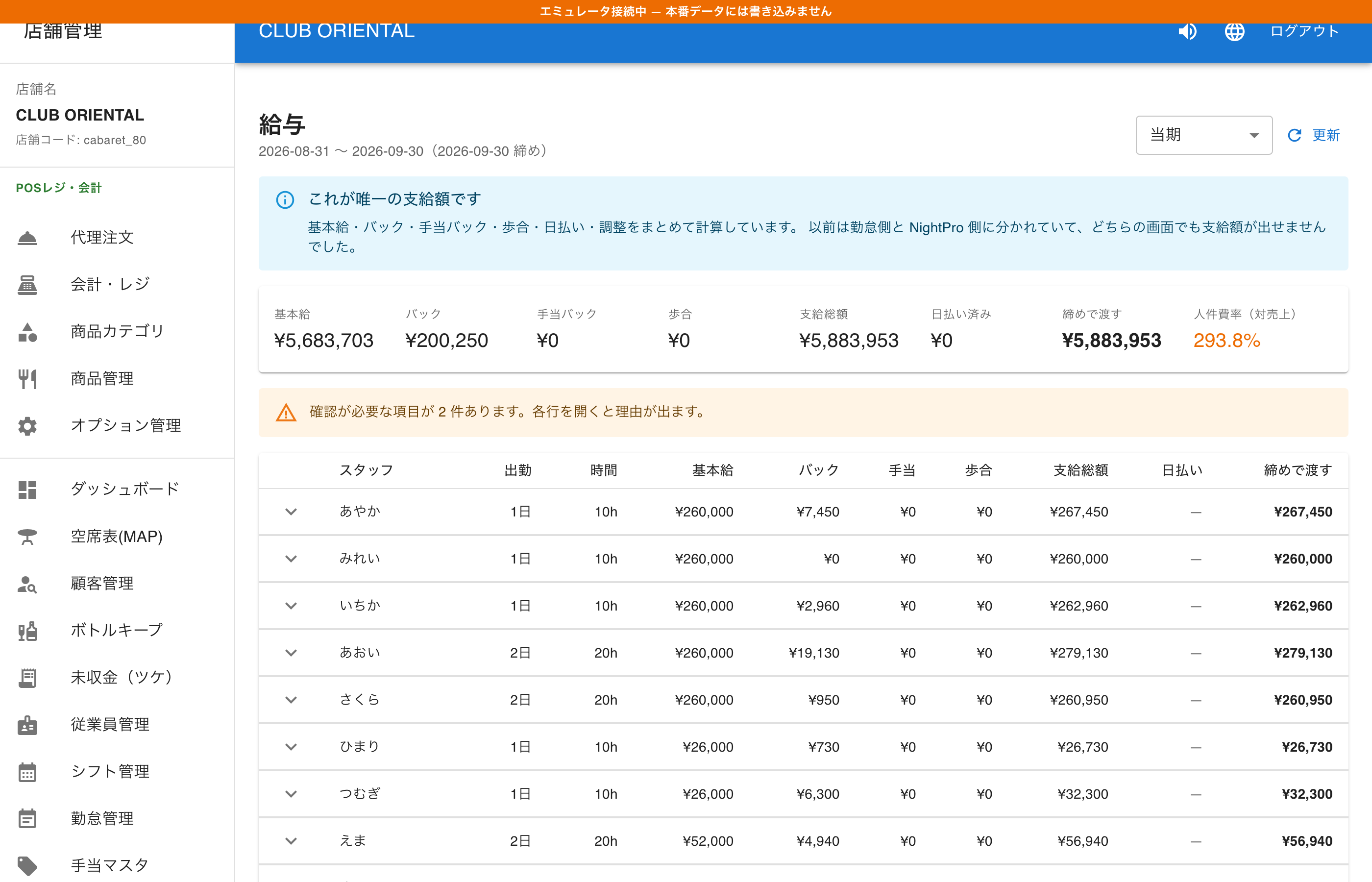 累進バックを含む給与の内訳